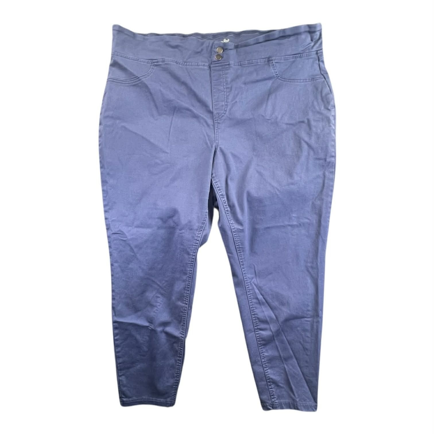 Terra Sky Womens Plus Size 2X 20W 22W Blue Denim Stretch Pants Elastic Waist
