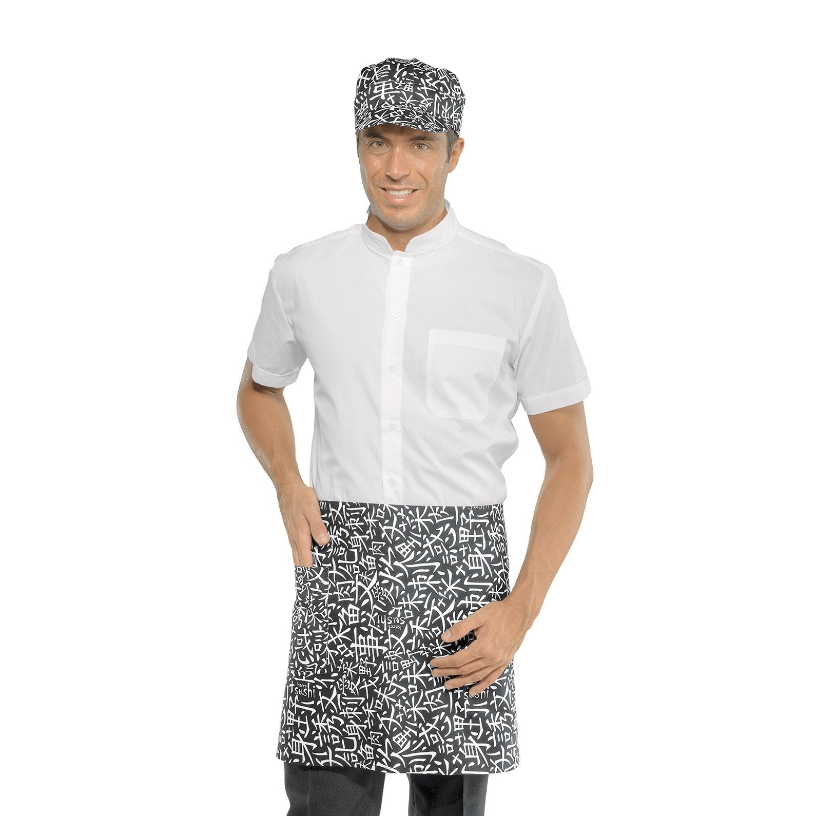 Chef Apron Black Sushi 01 With Pocket 70X46 Cm Isacco