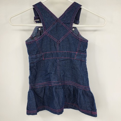 Hello Kitty Sanrio Girl's Denim Button Embroidered Pink Thread Overall Dress 4 - Picture 2 of 8