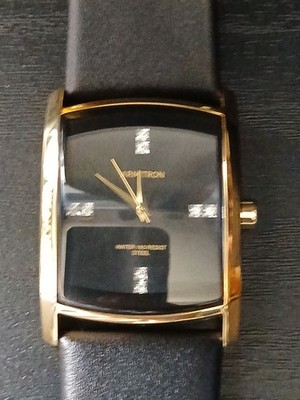 ARMITRON Diamonds 20/4604GP Black & Gold Men s Dress Black Leather Strap Watch