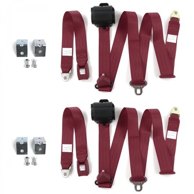 AMC Matador 1971 - 1978 Standard 3pt Burgandy Retractable Bucket Seat Belt Kit w