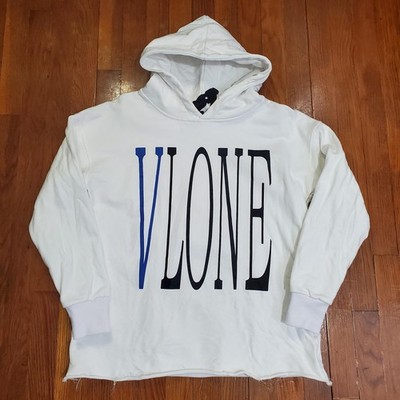 VLONE Hoodie Mens Small White Blue Snake V Logo Graphic Streetwear Pullover