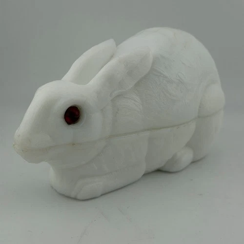 Antique Milk Glass 1886 Atterbury Rabbit Red Eyes Covered Dish Lidded Bunny