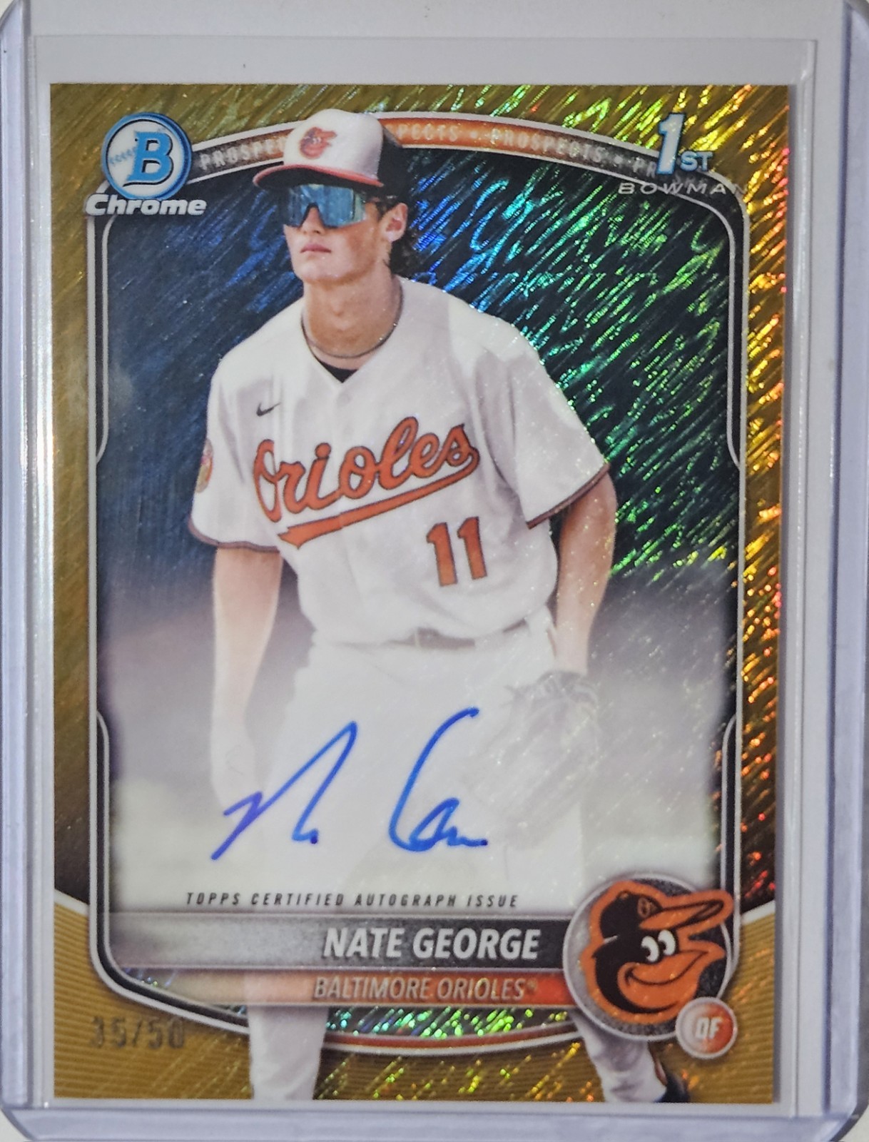 2025 Bowman Chrome Nate George #CPA-NG Gold Shimmer AUTO /50 Baltimore Orioles