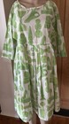 Gorman Dress M Green and White Print, 100% Cotton, 3/4 Sleeves