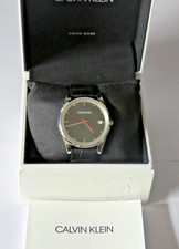 CALVIN KLEIN Time Mens Swiss Watch K4N211 Minimalist Black Dial Croc Strap MINT