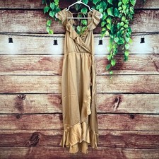 Show Me Your Mumu Wedding Samantha Ruffle Wrap Dress Medium Gold Bridesmaid Midi