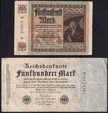 Germany 500 5000 Mark 1922 Vintage Lot 2 Old Money Banknote Currency Collection