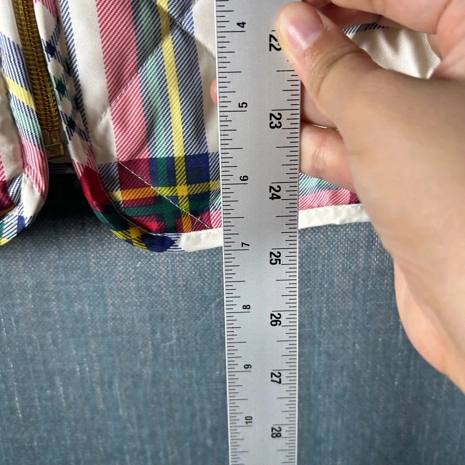 St Jhon's Bay Womens Quilted Vest Plaid Puffer Size M White Flap Pockets Fullzip - Image 4 of 4