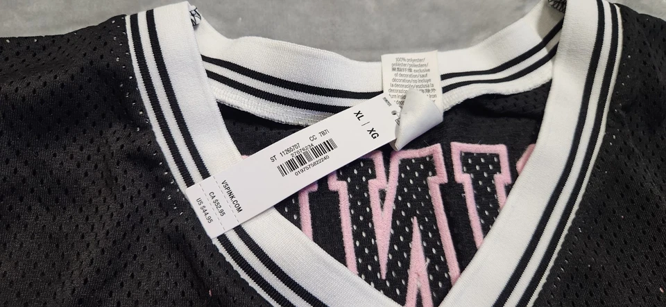 Camiseta deportiva de fútbol americano universitaria Victoria's Secret ROSA XL negra pura con cordones Foto 4 de 4