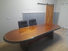 Boardroom Table - Mahogany Timber with Carbon Fibre Edging.
