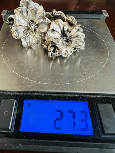 Sterling Silver 3D Hibiscus Flower Link Bracelet 8.75" Long Signed 925 K Thai - Picture 10 of 10