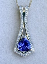 14k Yellow Gold Trillian Tanzanite Diamond Pendant Necklace 