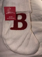 Letter B Mini White Knit Monogram Stocking Holiday Initial Xmas At Home 8"