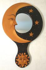 ESPEJO CELESTIAL SOL LUNA ESTRELLAS 12" X 7.5" ESPEJO MANO O PARED PINTADO A MANO