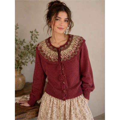 VTG Neiman Marcus Hand Knit England 100% Wool Fair Isle Cape Collar Sweater - Image 1 of 4