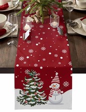 Winter Christmas Table Runner-48in,Snowman Xmas Tree White Snowflake Dresser ...