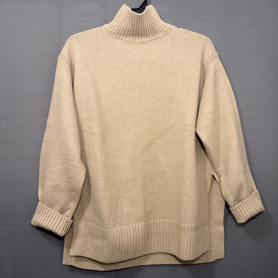 Suéter Beige De Gran Tamaño Cuello Simulado Hombros Caídos Puños y Dobladillo Acanalados Talla M Foto 2 de 4