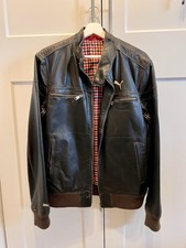 Lederjacke Herren Schwarz PUMA Braune Bündchen Gr. M (48/50) Bikerjacke
