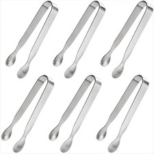 6PCS Mini Ice Tongs Sugar Tongs Stainless Steel Tiny Kitchen Tongs Silver