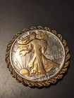 1943 Walking Liberty Silver Half Dollar - BROKEN PENDANT NECKLACE  Gold Plated
