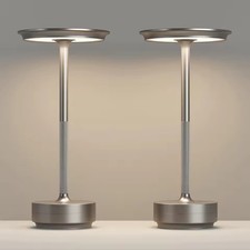2x Silver LED Touch Sensor Table Lamp Rechargeable Dimmable Bar Desk Night Light
