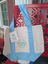 TRADER JOE'S  Mini Pastel Canvas Tote Bag  BLUE 