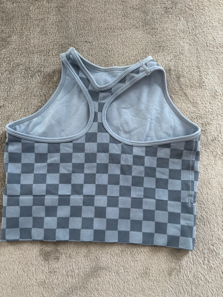 Camiseta sin mangas Gilly Hicks Abercrombie acanalada recortada espalda deportiva azul mediana Foto 2 de 4