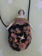 Antique German China head Dollhouse doll Necklace doll necklace purse