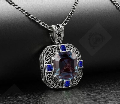 925 Sterling Silver Mens Alexandrite Gothic Vintage Statement Pendant