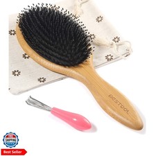 Hair Brush-Boar Bristle Hair Brushes Natural Bamboo Wooden Cushion Massage An...