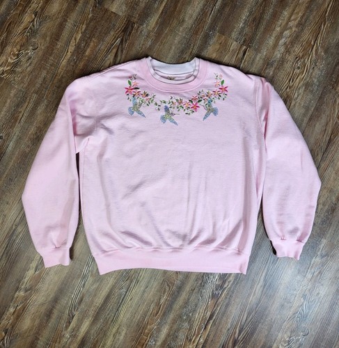 Rosa Sweatshirt Kolibri Damen Medium verziert Originals 90er Grannycore - Bild 1 von 9