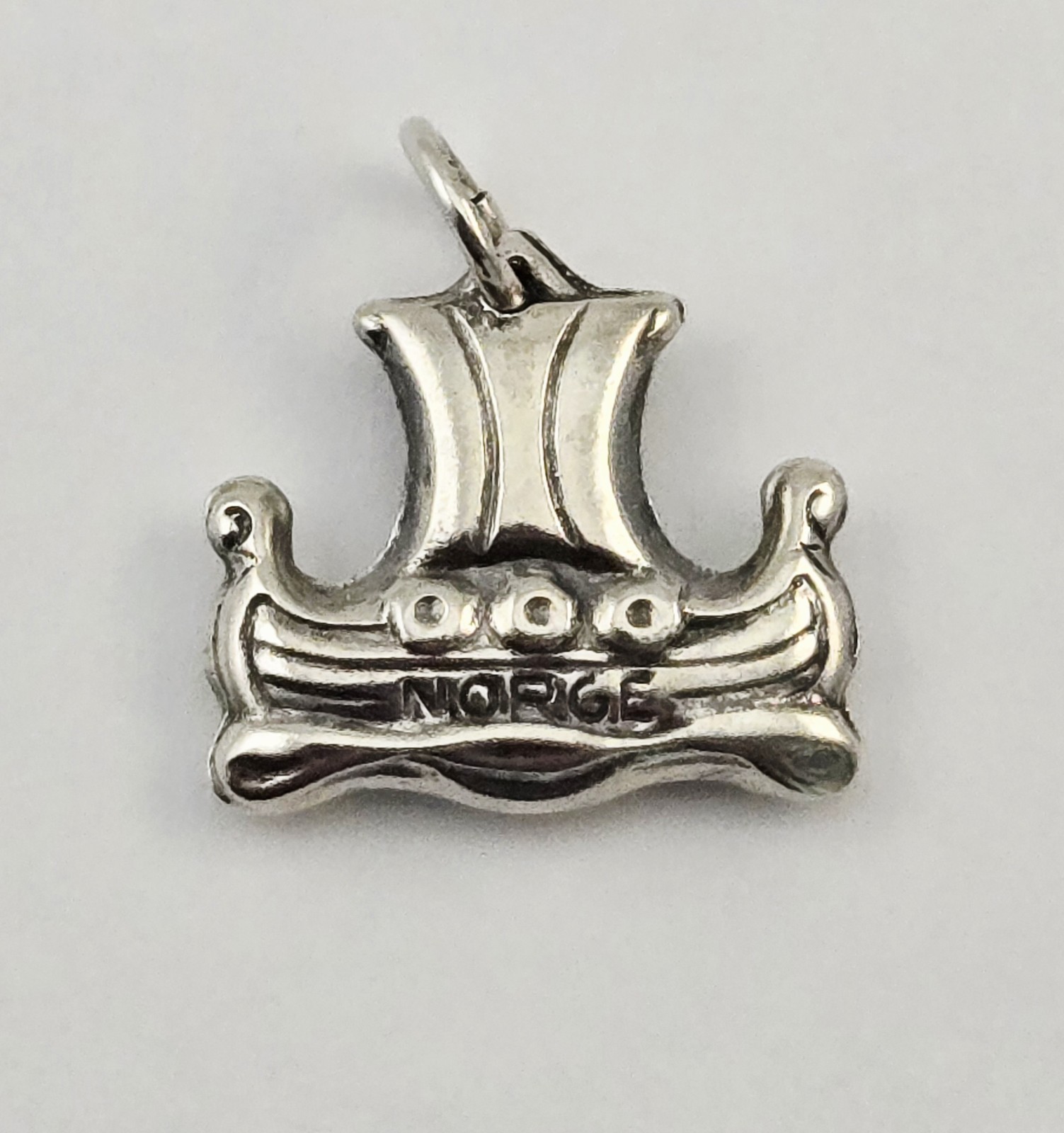 Sterling Silver Norge Viking Ship Charm Pendant Norwegian Vintage 1.5g 925