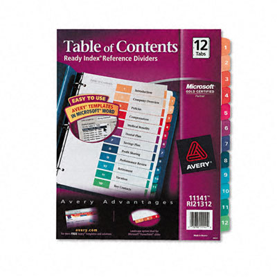 Avery Ready Index Table of Contents Divider, 1-12, Multi, Letter (AVE11141) - Picture 1 of 1