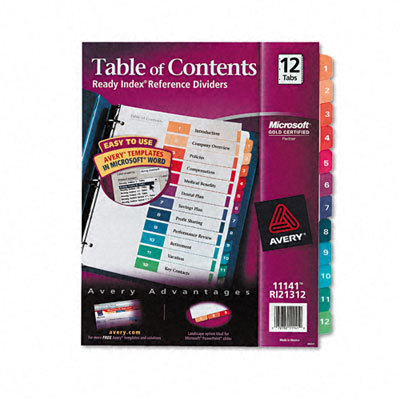 Avery Ready Index Table of Contents Divider, 1-12, Multi, Letter (AVE11141) - Afbeelding 1 van 1