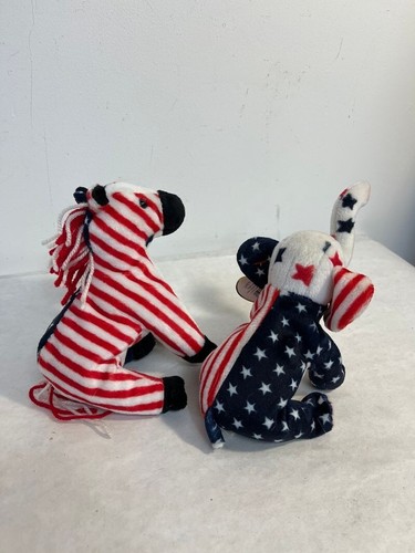 Lot Of 2 Ty Beanie Babies Lefty and Righty 2000 Elephant Donkey Has Tags Rare - Picture 2 of 6