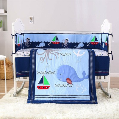 7pcs Crib Bedding Sets Cotton Comforter Bumper Sea Infant Nursery