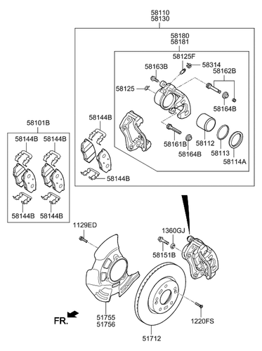 GENUINE BRAKE ASSY-FR,LH 581103L000 for GRANDEUR 2006-11 - Picture 3 of 5