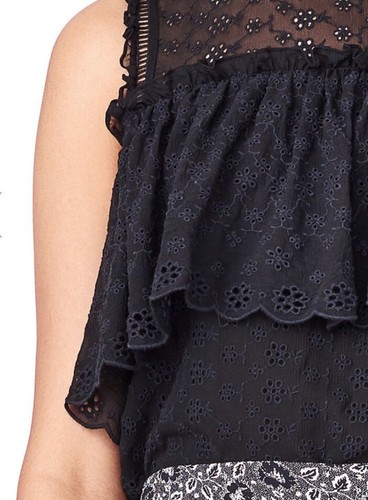 Blusa REBECCA TAYLOR $395 Negra Seda Ojales Hombro Frío Manga Superior Talla 0 Nueva con Etiquetas - Imagen 2 de 6
