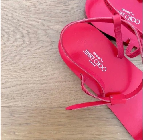 Off white Jimmy Choo Charlie Logo Strap Sandals Red Sz 38 - Picture 7 of 9