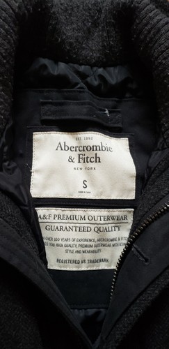 Vintage Abercrombie & FITCH Grey/ Black Small Wool Blend Coat Herringbone Tweed - Picture 2 of 17