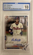 2021 Bowman Nick Maton 1st Bowman Auto Autograph Paper #PAPR-NM Phillies AGS 10