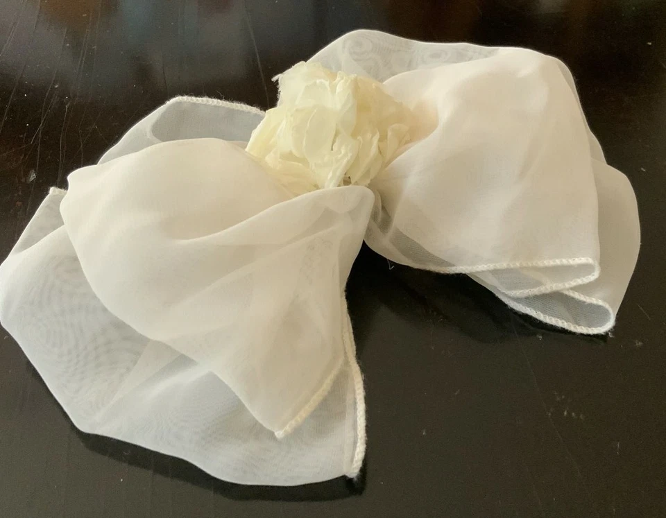 Бант для волос заколка 8 дюймов аксессуар цветок слоновой кости свадьба свадебный шифоновый большой 80-е - Изображение 2 из 3