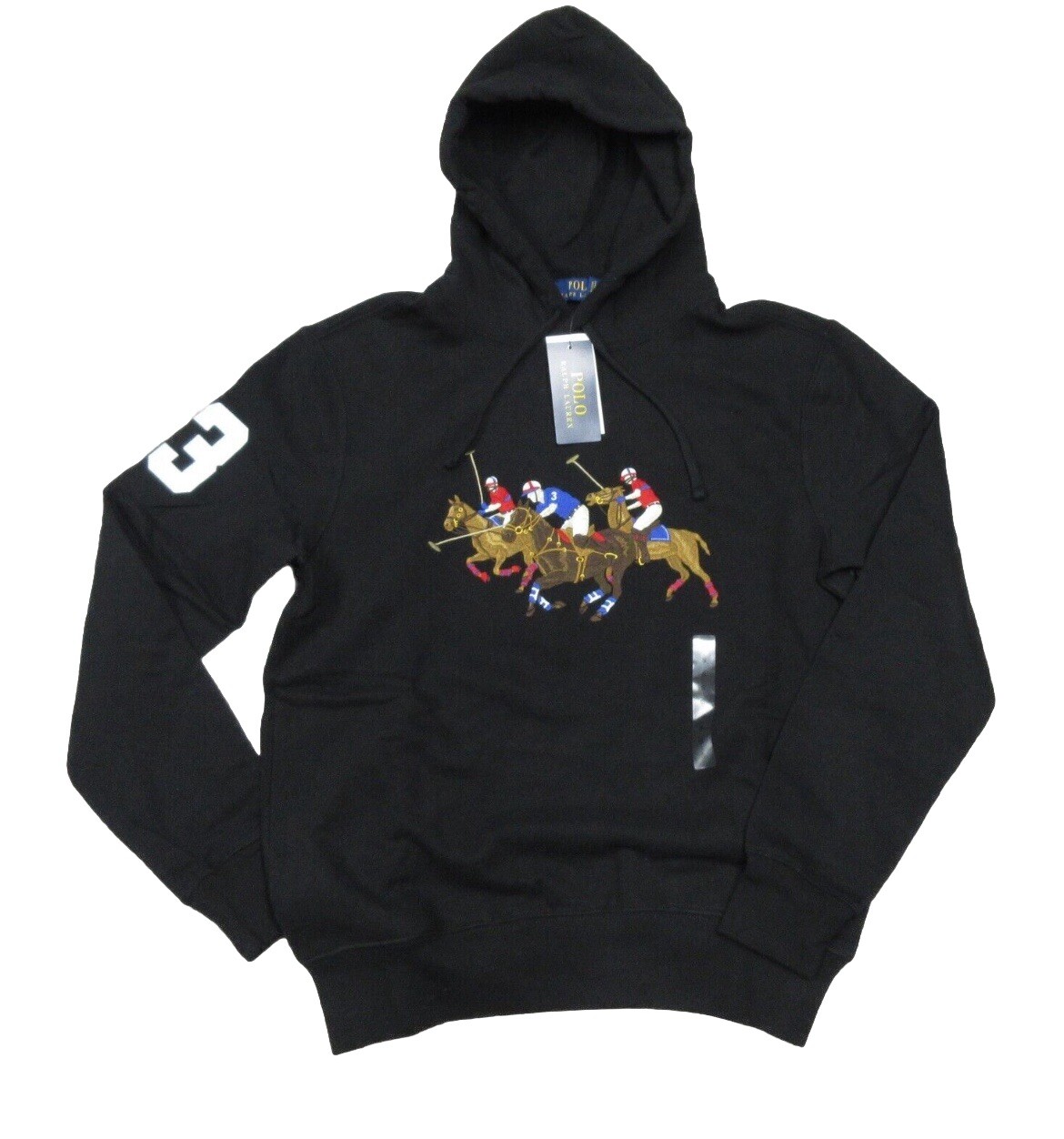 Polo Ralph Lauren uomo nero triplo pony grafica pullover felpa con cappuccio XLT $139