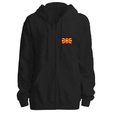 Macedonia Flag Black Full-zip Hoodie Printed on Left Chest