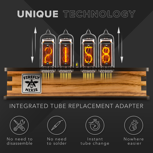 Nixie Tube Clock with IN-14 Replaceable Tubes, Motion Sensor, Visual Effects - Picture 8 of 10