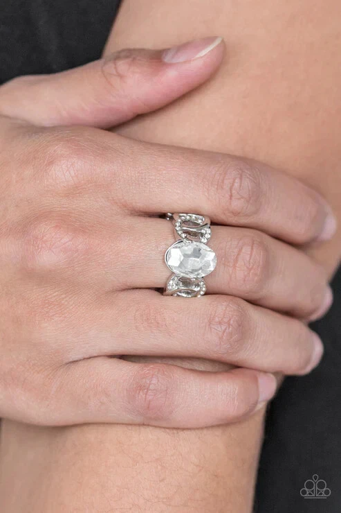 Paparazzi Jewelry Ring  Supreme Bling  White Rhinestone With More Rhinestones