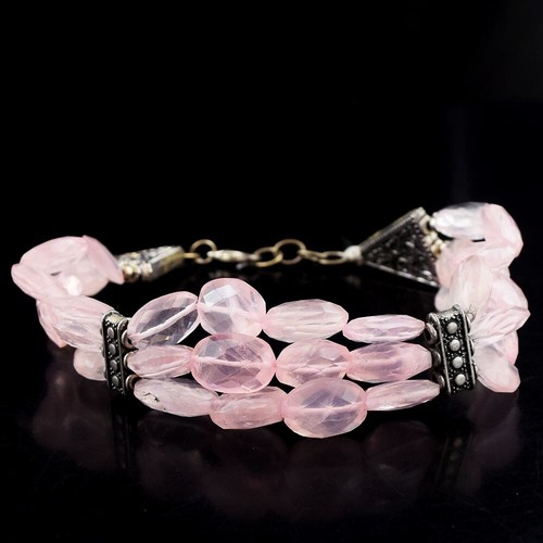 Genuine Amazing Cut Rose Quartz 234.00 Cts Beaded Excellent Bracelet VK 07 E629 - Picture 2 of 3