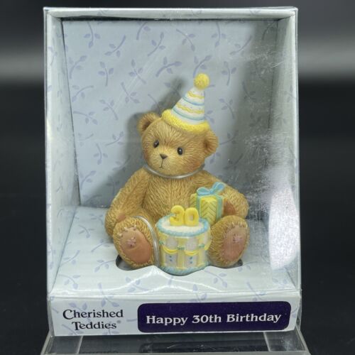Rare New Cherished Teddies 3in Happy 30th Birthday Cake Hat Present NIB