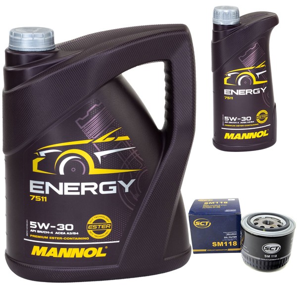 MotoröL Set Mannol Energy 5W-30 Api 6 Liter + ÖLfilter FüR Renault Clio Megane-image